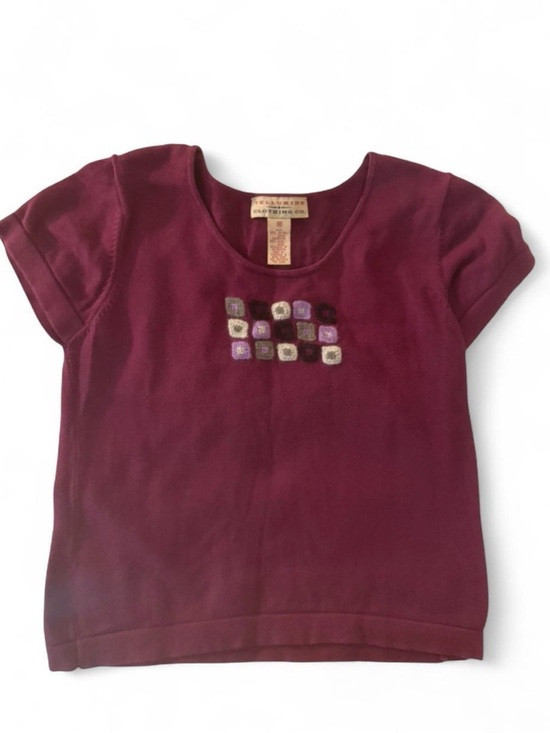 Telluride Clothing Company Tops - Y2K Plum Short Sleeve Top with Embroidered Squares